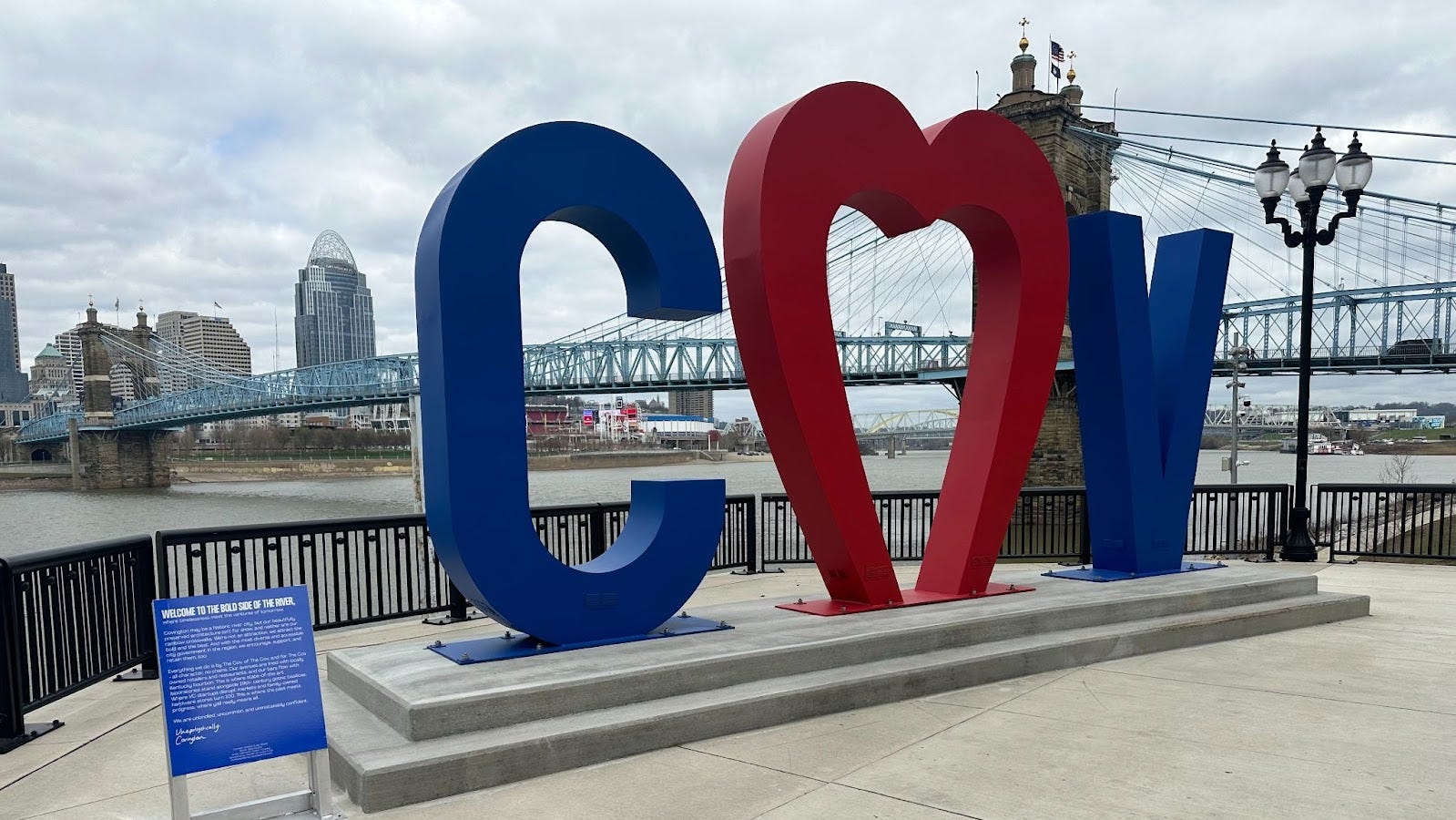 'Love the Cov' sculpture installed on Covington Riverfront Commons ...